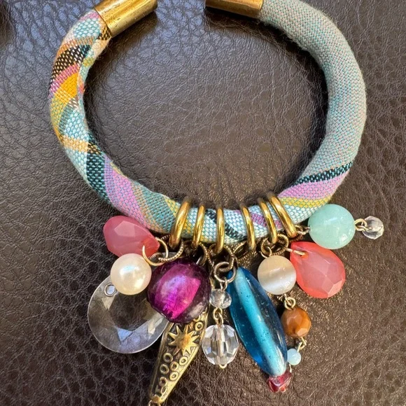 Boho Multicolor Beaded Charm Bracelet - 3/4 round with wrist opening. - Picture 2 of 3